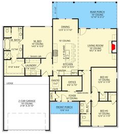 the first floor plan for a home with two garages and an attached pool area