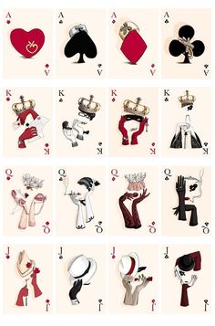 an image of playing cards with suits and crowns