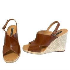 New With Tag Zara Trafaluc Cognac Leather Crossover Espadrille Wedge Sandals Tan Leather Wedges. Split Suede Upper. Wide Strap Across The Front. Jute-Lined Wedge Heels. Heel Height Of 4.5” Size Eu40/Us9 Elegant Brown Wedge Sandals For Vacation, Zara Wedge Sandals With Platform, Zara Platform Wedge Heel Sandals, Zara Platform Wedge Sandals, Zara Wedge Heel Sandals For The Beach, Zara Beach Sandals With Wedge Heel, Zara Beach Wedge Heel Sandals, Zara Wedge Sandals For Spring Vacation, Zara Beach Wedge Sandals