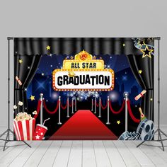 an image of a stage set for a graduation party with popcorn and stars on it