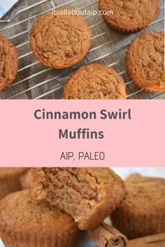 cinnamon swirl muffins on a cooling rack with cinnamon sticks in the foreground