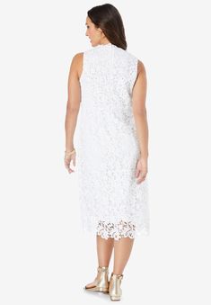 V-neckline. Empire waist with pleated detail. Back zipper. Lined to the knee. 45" lengthPolyMachine wash; imported Style & Fit Tips:  A fabulous frock Midi Dress White, Swedish Fashion, Dress With Pleats, Plus Size Cocktail Dresses, Midi Dress Black, Womens Scrubs, Dress Images, Swimsuits For All, Lace Midi