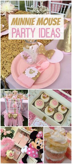 minnie mouse party with pink and gold decorations