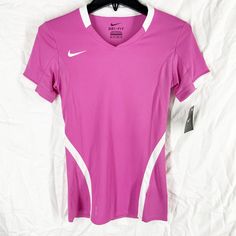 Brand New With Tags! Pink Moisture-wicking Top For Sports Events, White V-neck Athleisure Activewear, White V-neck Gym Top, White Fitted Tennis Top, White Team Tops For Training, White Sportswear Tops For Tennis, Sports Team Spirit V-neck Top, Sporty Tennis Tops For Sports Season, White Tennis Top Sportswear