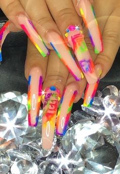 90s Nail Art, Nails Unicorn, Poppin Nails, Gel Nails At Home, Stunning Nails, Drip Nails