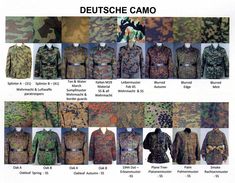 an image of camouflage camo uniforms in different colors and sizes, with the names on them