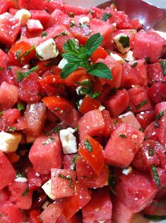 watermelon salad with feta cheese and mint