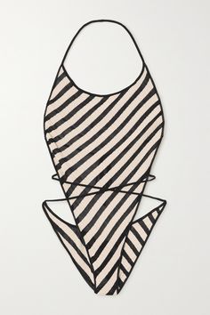 EXCLUSIVE AT NET-A-PORTER. Whether you're on vacation or attending a summer party, Petar Petrov's bodysuit is the ultimate styling piece. Rib-knitted for a contouring fit, it's patterned with diagonal stripes and has ties crossing over at the open back. Pair it with jeans or a floaty skirt. Petar Petrov, Edgy Chic, Bodysuit Black, Knit Tie, Knit Bodysuit, Diagonal Stripes, Designer Swimwear, Black Bodysuit, On Vacation