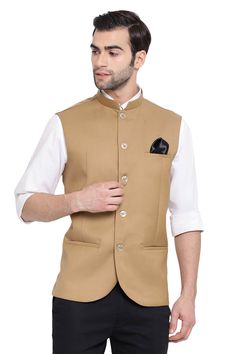 Beige Nehru Jacket for Men's Formal Casual Wear, Ethnic Jacket, Nehru Jacket For Men, Jacket Store, Sleeveless Coat, Jacket Fabric, Beige Jacket, Suiting Fabric, Nehru Jackets