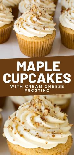 maple cupcakes with cream cheese frosting on top