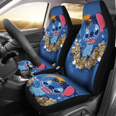 the seat covers are designed to look like stitchy characters