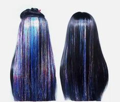 Sparkling Hair Tinsel Highlights- Glitter Clip in Tinsel Hair Extensions  (1 clip) 18" Hair Tinsel Colors, Glitter Hair Extensions, Tinsel Hair Extensions, Tinsel Hair, Hair Tinsel, Funky Hairstyles, Scene Hair, Glitter Hair, Scottsdale Az