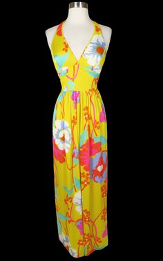 60s 70s Fashion, Broken Zipper, Retro Clothing, 80s Dress, Halter Maxi, 70s Dress, Dress Measurements, Sun Dress, Princess Seam