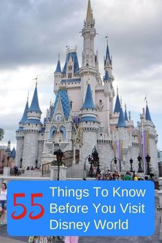 a castle with the words 55 things to know before you visit disney world