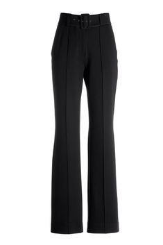 Crafted from exceptional ponte stretch fabric and designed to flatter, this pant effortlessly blends comfort and elegance with pintuck seams, slash pockets and a self-belt for polish. This trouser features our widest cut shaped through the hip with an effortless leg silhouette to flatter all body types, making them perfect for both formal occasions and casual chic looks. Like the Malibu fit? We suggest trying our other versatile Malibu pant, trouser and jean styles. Seam Detailed Pants For Workwear, Elegant Formal Bottoms With Seam Detailing, Classic Stretch Wide Leg Pants For Formal Occasions, Formal Straight Leg Bottoms With Seam Detailing, Modern Stretch Pants For Formal Occasions, Modern Stretch Formal Pants, Elegant High-waisted Elastane Dress Pants, Elegant High-waisted Elastane Pants, Elegant Formal Pants With Seam Detailing