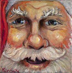 a painting of a santa claus looking at the camera