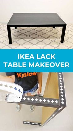 Before After Ikea Lack Table Makeover DIY Lack Table, Ikea Lack Table, How To Apply Polyurethane, Diy Furniture Flip, Ikea Table, Bone Inlay Furniture, Ikea Lack, Furniture Flips, Inlay Furniture