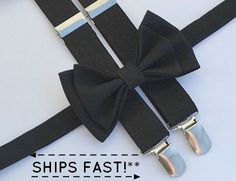 This stylish BLACK BOW TIE & BLACK SUSPENDERS are great for so many occasions!BABY SET (6 - 18 mo):     ~ BOW TIE - pre-tied and made with a 13.5" long strap with velcro closure     ~ SUSPENDERS - one size fits most, adjustable from 16" to 27"; made of elastic; Y-shape back.BOY SET (18 mo - 6 yrs):     ~ BOW TIE - pre-tied and made with a 15" long adjustable strap with a hook and slider;     ~ SUSPENDERS - fit boys 18 mo to 6 yrs old, adjustable from 16" to 27"; made of elastic; Y-shape back.BOY Ring Bearer Outfit Black, Wedding Outfit For Boys, Baby Suspenders, Black Suspenders, Bearer Outfit, Black Fedora, Bowtie And Suspenders, Ring Bearer Outfit, Suspenders Set