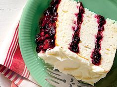 a piece of cake sitting on top of a green plate