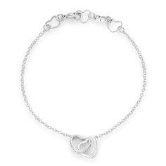 .12 Ct Rhodium Interlocked Hearts Bracelet with CZ Accents - Das Juwel Hearts Bracelet, Silver Heart Bracelet, Cz Bracelet, Bracelet Online, Together Forever, Bracelet Crafts, Bracelet Clasps, Two People, Diamond Bracelets