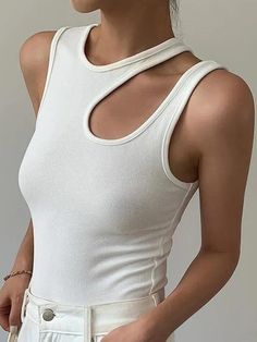 Cutout Tank Top - AnotherChill Y2k Runway, Crop Top Styles, Cutout Tank Top, Round Neck Crop Top, Kawaii Y2k, Cutout Style, Fest Outfits, Fits Clothes, Club Tops