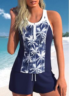 Color:Navy;Size:S;Size:M;Size:L;Size:XL;Size:XXL;Bra Style:Padded;Support:Wire Free;Pad Style:Removable;Strap Style:Unadjustable;Package Contents:1 X Top , 1 X Shorts;Occasion:Sport;Style:Tribal; Fitted Navy Tankini For Vacation, Navy Fitted Tankini For Vacation, Navy Sleeveless Tankini For Summer, Sleeveless Navy Tankini For Beach Season, Navy Sleeveless Tankini For Beach Season, Navy Sleeveless Fitted Swimwear, Navy Sleeveless Tankini For Beach, Fitted Navy Tankini For Summer, Navy Fitted Tankini For Summer