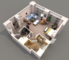 an overhead view of a two bedroom apartment