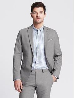 Modern Slim Textured Gray Suit Jacket | Banana Republic Slim Fit Lapel Collar Outerwear With Single Button, Slim Fit Single Button Outerwear With Lapel Collar, Slim Fit Outerwear With Lapel Collar And Single Button, Slim Fit Blazer With Pockets For Fall, Slim Fit Fall Blazer With Pockets, Fall Slim Fit Blazer With Pockets, Slim Fit Office Outerwear With Pockets, Slim Fit Outerwear With Pockets For Office, Spring Slim Fit Blazer With Pockets