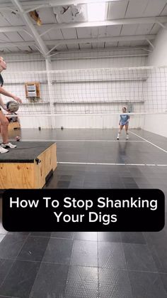 two people are playing basketball in an indoor court with the words how to stop shanking your digs