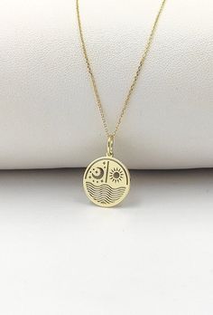 Welcome to ElegantGoldJewels, Find all the information you need about your charm: Material of pendant: 14K Solid Gold Stamp: 585 (14K) Thickness: 0.5mm Jumpring Diameter: 4mm The pendant is available in 6 sizes: - 15mm / 0.59 inches - 18mm / 0.70 inches - 20mm / 0.78 inches - 22mm / 0.86 inches - 24mm / 0.94 inches - 26mm / 1.02 inches - 28mm / 1.10 inches - 30mm / 1.18 inches Chains Information: Rolo Chain: -14K Real Gold - 0.70mm thick - Spring Ring Clasp - 16 inches / 40cm - 0.72 grams - 18 i Celestial Charm Necklace With Moon Phase Pendant, Celestial Moon Phase Charm Necklace With Round Pendant, Celestial Style Charm Necklace With Coin Pendant, Celestial Coin Pendant Charm Necklace, Adjustable Round Charm Necklace With Moon Charm, Everyday Round Charm Necklace With Moon Phase, Sun And Moon Design Charm Necklaces, Celestial Sun And Moon Charm Necklaces, Adjustable Round Moon Charm Necklace