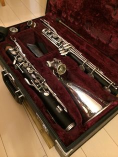 an assortment of musical instruments in a case