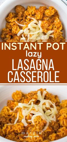 instant pot lasagna casserole in a white bowl