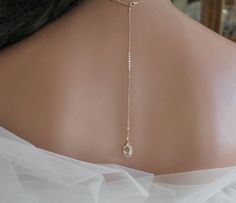 Delicate Gold Lariat Bridal Necklace, Gold Crystal Backdrop Necklace With Adjustable Chain, Wedding Backdrop Necklace With Adjustable Crystal Chain, Delicate Gold Bridal Necklace For Bridal Shower, Elegant Gold Backdrop Necklace For Wedding, Delicate Rose Gold Drop Necklace For Wedding, Elegant Gold Crystal Lariat Necklace, Delicate Gold Lariat Necklace For Wedding, Gold Lariat Necklace For Wedding