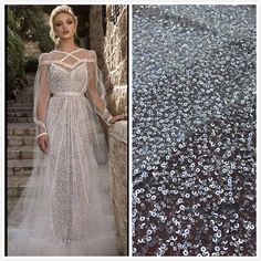 two pictures one is white and the other has silver sequins