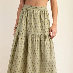 Refresh Your Wardrobe With Our Printed Tiered Midi Skirt, A Stylish And Versatile Piece Designed For Both Comfort And Elegance. Crafted From High-Quality Cotton, This Skirt Combines A Trendy Design With Practical Features, Making It A Perfect Choice For Various Occasions. Fabric: Made From 100% Cotton, This Skirt Is Soft, Breathable, And Comfortable. The Fabric Is Durable And Retains Its Shape And Color Through Frequent Wear. Fit: Designed With A Midi Length And A Tiered Silhouette, This Skirt O Pistachio Color, Blue Zone, Tiered Midi Skirt, Printed Midi Skirt, Green Print, Plus Size Tops, Long Skirt, Everyday Outfits, Midi Length