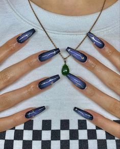 Dark Blue Nails Coffin, Blue Nails Coffin, Jenner Nails, Kylie Nails, Kylie Jenner Nails, Evil Eye Nails, Dark Blue Nails, Nails Dark, Eye Nails