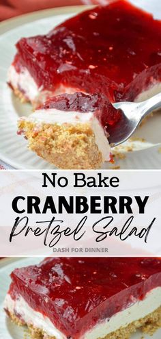 no bake cranberry pretzel salad on a plate