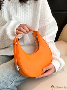 BirdinBag - Compact Minimalist Hobo Handbag Satchel-shaped Hobo Bag With Single Handle For Errands, Everyday Hobo Satchel Bag With Single Handle, Trendy Single Handle Bag For Everyday Use, Trendy Everyday Single Handle Bag, Everyday Single Handle Top Hobo Bag, Modern Handheld Baguette Bag For Errands, Modern Single Handle Satchel Shoulder Bag, Modern Orange Shoulder Bag, Everyday Use Crossbody Bag With Single Handle