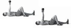 a man is doing exercises on the floor with dumbbells while holding a bar