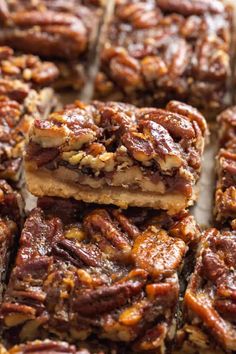 pecan bars stacked on top of each other