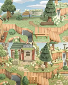 an animated map of a small town with trees and other things in the area, including buildings