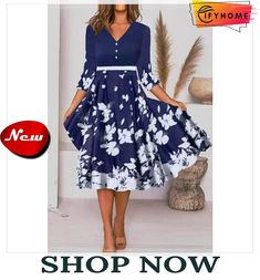 Women's Casual Dress Swing Dress Print Dress Floral Butterfly Button Print V Neck Midi Dress Fashion Modern Outdoor Daily 3/4 Length Sleeve Regular Fit Black White Yellow Fall Spring S M L Xl Midi Dress Elegant, Women's A Line Dresses, V Neck Midi Dress, Midi Dress With Sleeves, Blue Midi Dress, Printed Midi Dress, Types Of Skirts, Spring Dresses, Floral Print Dress