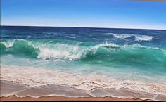 an oil painting of waves crashing on the beach