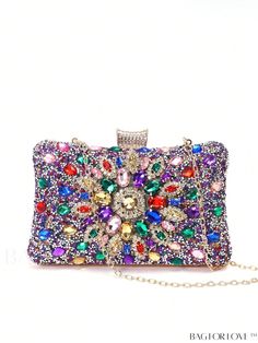 BagForLove - Chic Mini Geometric Box Bag with Glamorous Clip Top Design Multicolor Rectangular Evening Bag With Rhinestones, Multicolor Rhinestone Rectangular Evening Bag, Multicolor Rectangular Clutch With Rhinestones, Glamorous Multicolor Bag For Gift, Glamorous Multicolor Bags For Gifts, Glamorous Purple Rectangular Bag, Glamorous Multicolor Rectangular Evening Bag, Multicolor Rhinestone Clutch As Gift, Multicolor Rhinestone Clutch For Gift