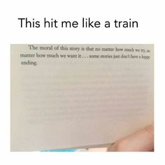 someone is reading a book with the caption'this hit me like a train '