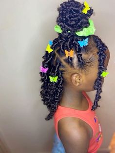 Kids Birthday Hairstyles Black, Cute Hairstyles Braids Black Kids, Kids Butterfly Locs, Kids Faux Locs, Birthday Hairstyles For Black Kids, Loc Hairstyles For Kids, Kids Locs Styles Daughters, Kids Crochet Hairstyles, Girls Braided Hairstyles Kids