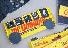 some candy bars are sitting on a table