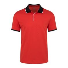 This Pique Polo Shirt is Made from breathable fabric which is a Cotton and Polyester Blend, Allows air to pass through the fabric, helping you keep cool easily - best for either indoor or outdoor activities. Red Collared Polo Shirt For Sports, Red Collared Sports Top, Red Polo Shirt For Sports, Red Short Sleeve Top For Golf, Red Cotton Golf Top, Red Polo Shirt, Contrast Collar, Pique Polo Shirt, Keep Cool