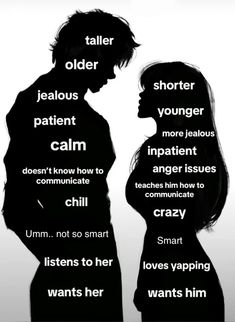 the silhouettes of two people with words written on them