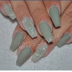 Army Green Acrylic Nails, Nails Army Green, Fall Grey Nails, Green Nail Design, Grey Nails, Green Acrylic Nails, Green Nail, Fall Acrylic Nails, Long Square Acrylic Nails